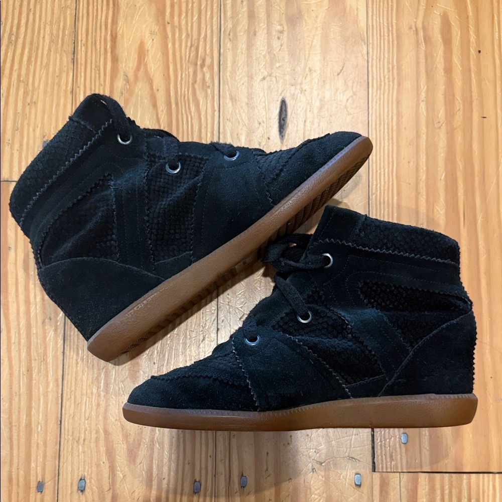 Isabel Marant Black Suede Wedge Sneakers with Gum Sole 41 / 11